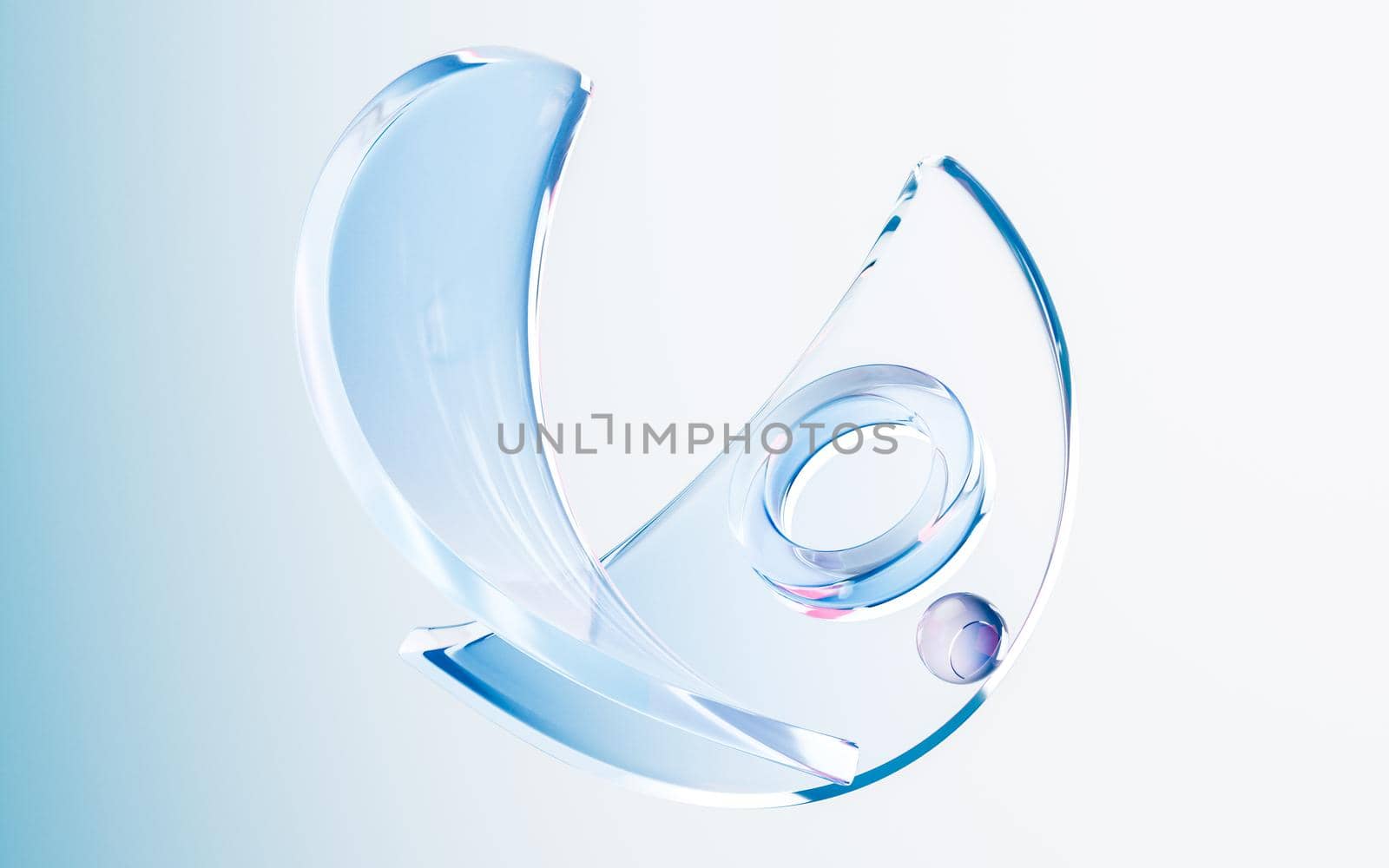 Transparent glass with gradient colors, 3d rendering. Computer digital drawing.