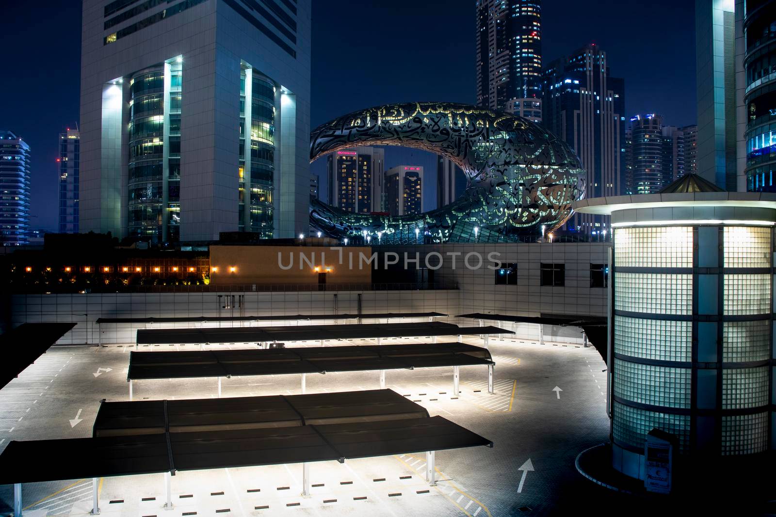 Dubai, UAE - 05.28.2021 Shot of a museum of future at night.