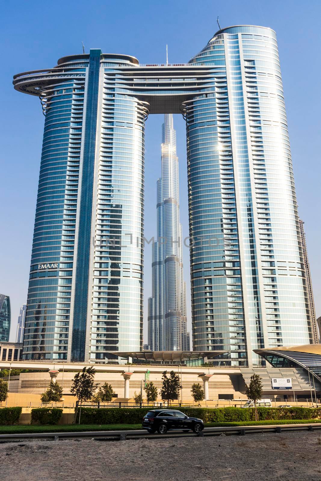 Dubai, UAE - 08.16.2021 - Burj Khalifa and Address Sky View hotel