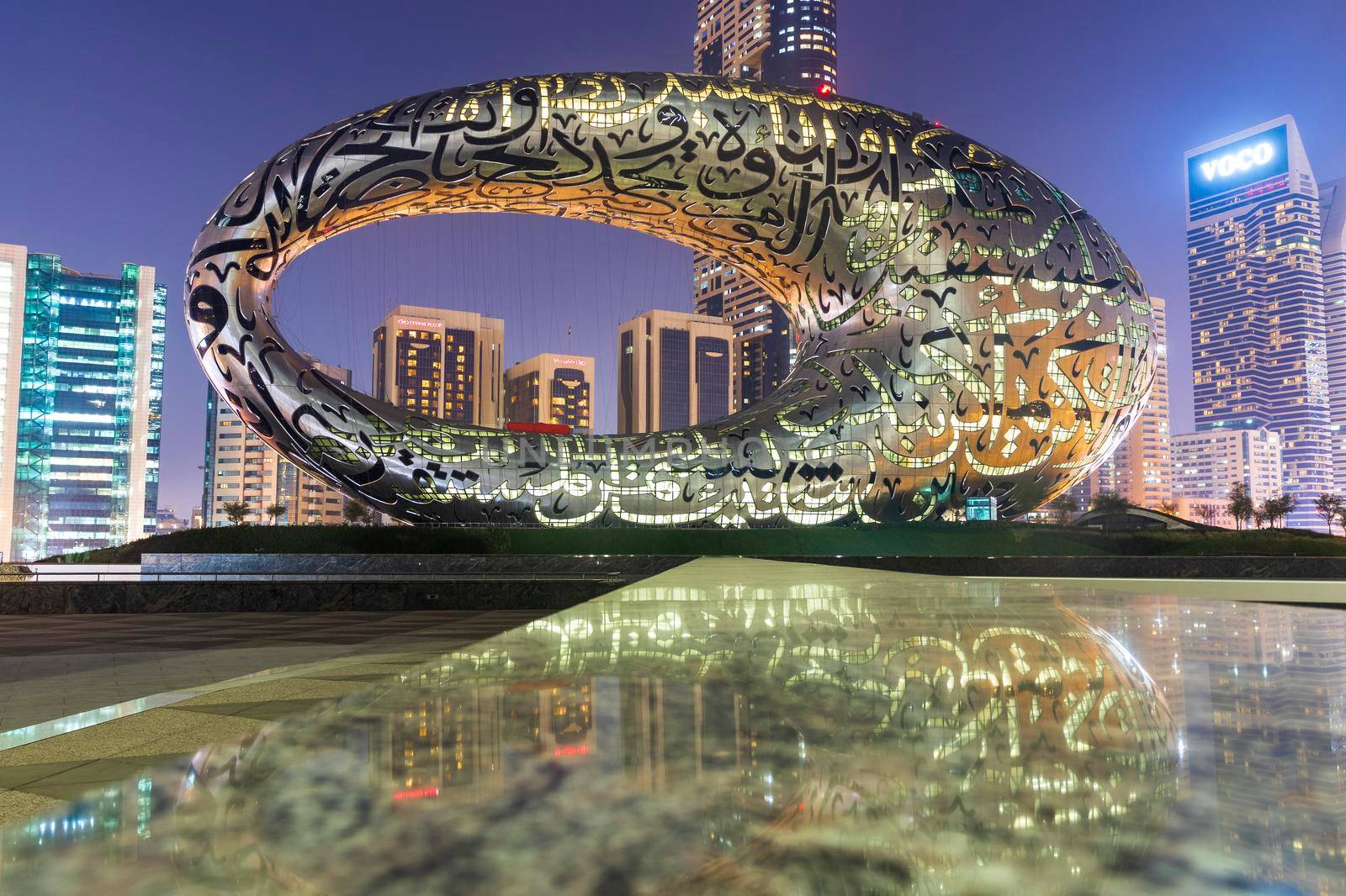Dubai, UAE - 05.28.2021 Shot of a museum of future at night.