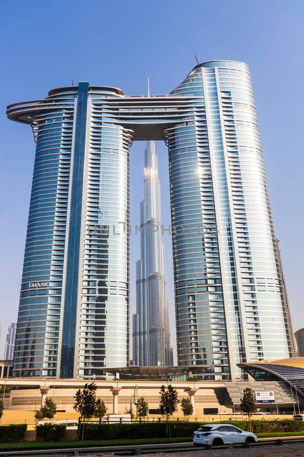 Dubai, UAE - 08.16.2021 - Burj Khalifa and Address Sky View hotel