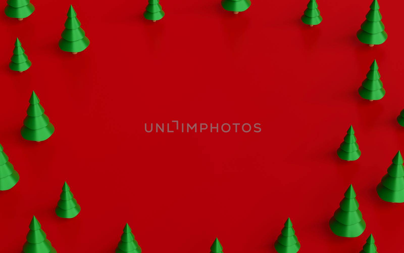 Christmas tree with blank space on a red background, 3d rendering