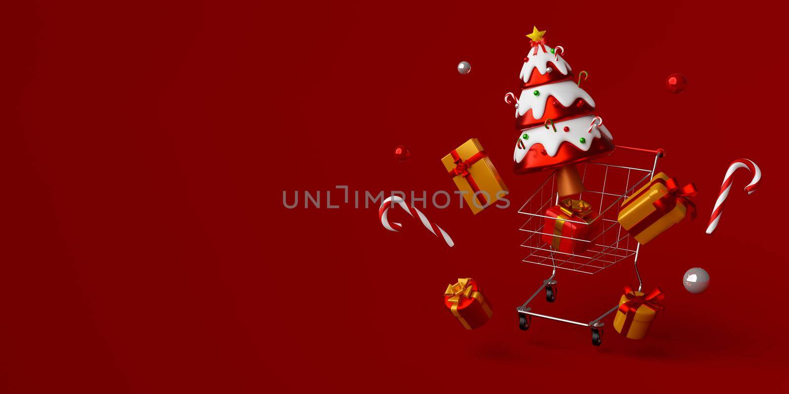 Christmas banner advertisement for Christmas and New year sale, 3d illustration by nutzchotwarut
