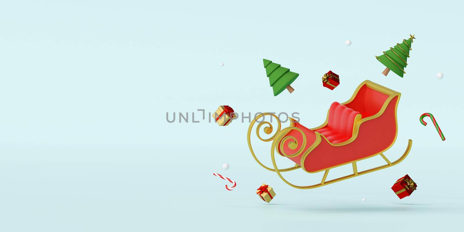 Merry Christmas and Happy New Year, Christmas sleigh with decoration, 3d rendering by nutzchotwarut