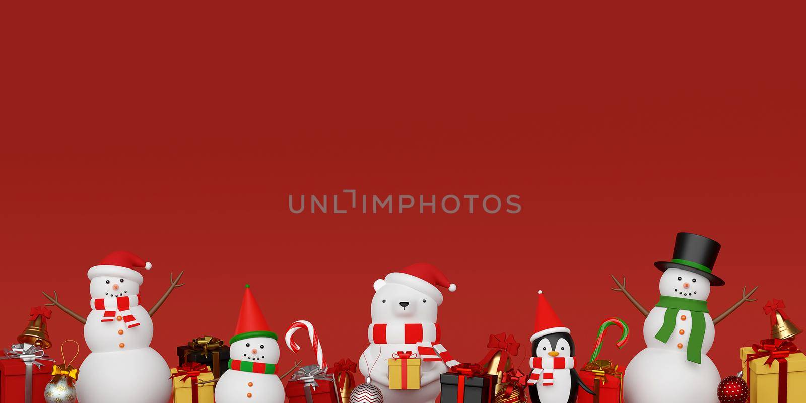 Christmas background of cute Christmas character with copy space, 3d rendering