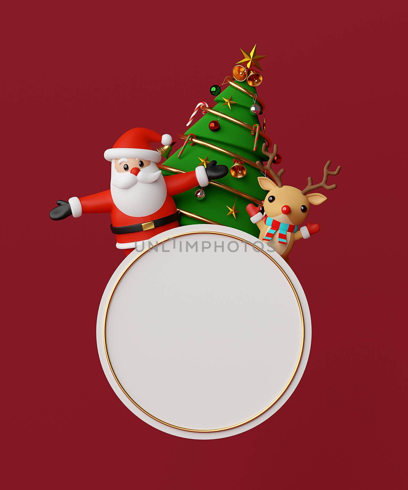 Merry Christmas and Happy New Year, Santa Claus and reindeer with blank space, 3d rendering by nutzchotwarut