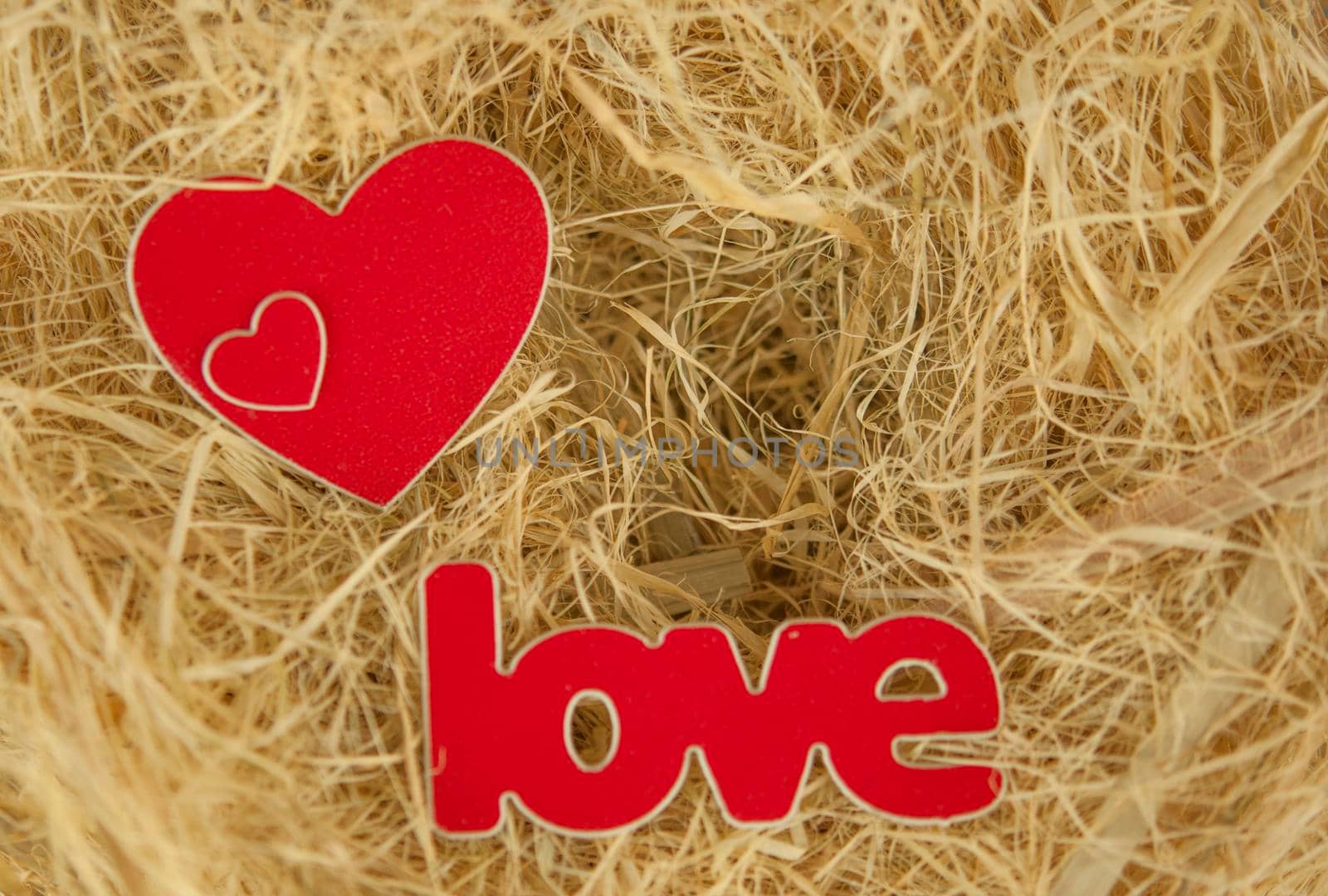 image of two hearts in hay as a symbol of love close-up by inxti