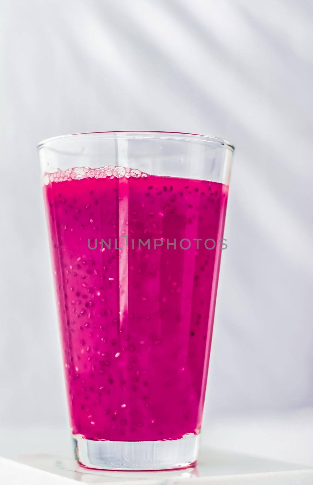 Branding, fasting and cleanse concept - Berry fruit juice in glass, vegan smoothie with chia for diet detox drink and healthy natural breakfast recipe, organic exotic food and nutrition brand design