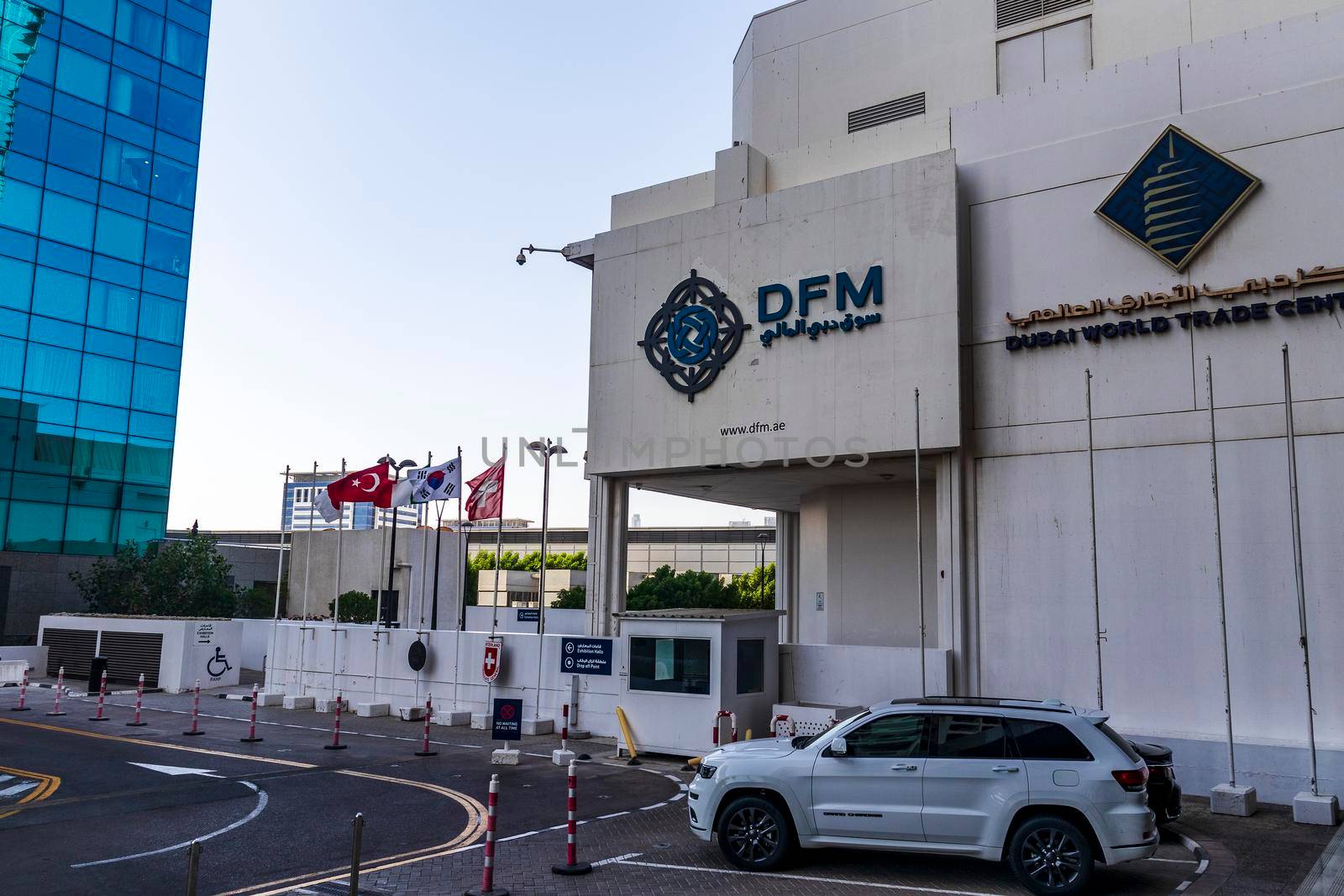 Dubai, UAE - 10.04.2021 Entrance to the Dubai Financial Market building