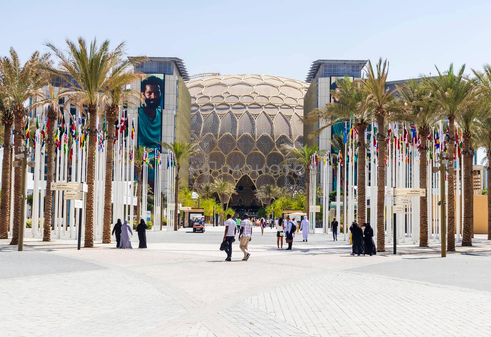 Dubai, UAE - 10.04.2021 Entrance to the EXPO 2020 Al Wasl dome