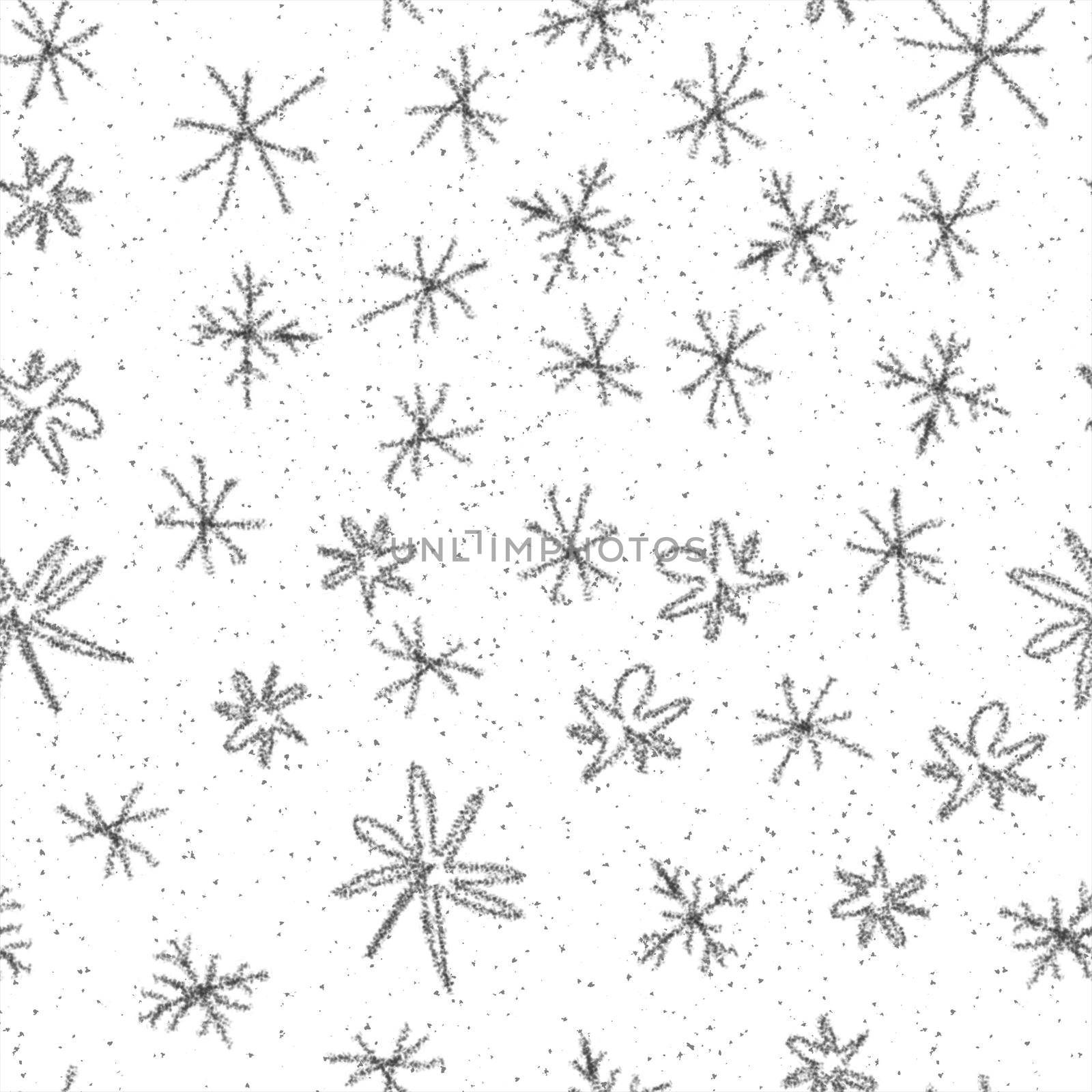 Hand Drawn Snowflakes Christmas Seamless Pattern. Subtle Flying Snow Flakes on chalk snowflakes Background. Amusing chalk handdrawn snow overlay. Artistic holiday season decoration.