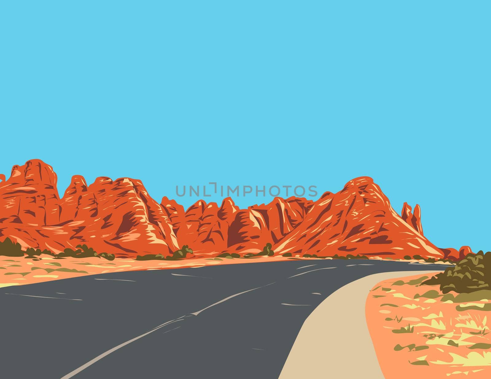 Devils Garden Trail with Rock Fins in Arches National Park Utah WPA Poster Art by patrimonio
