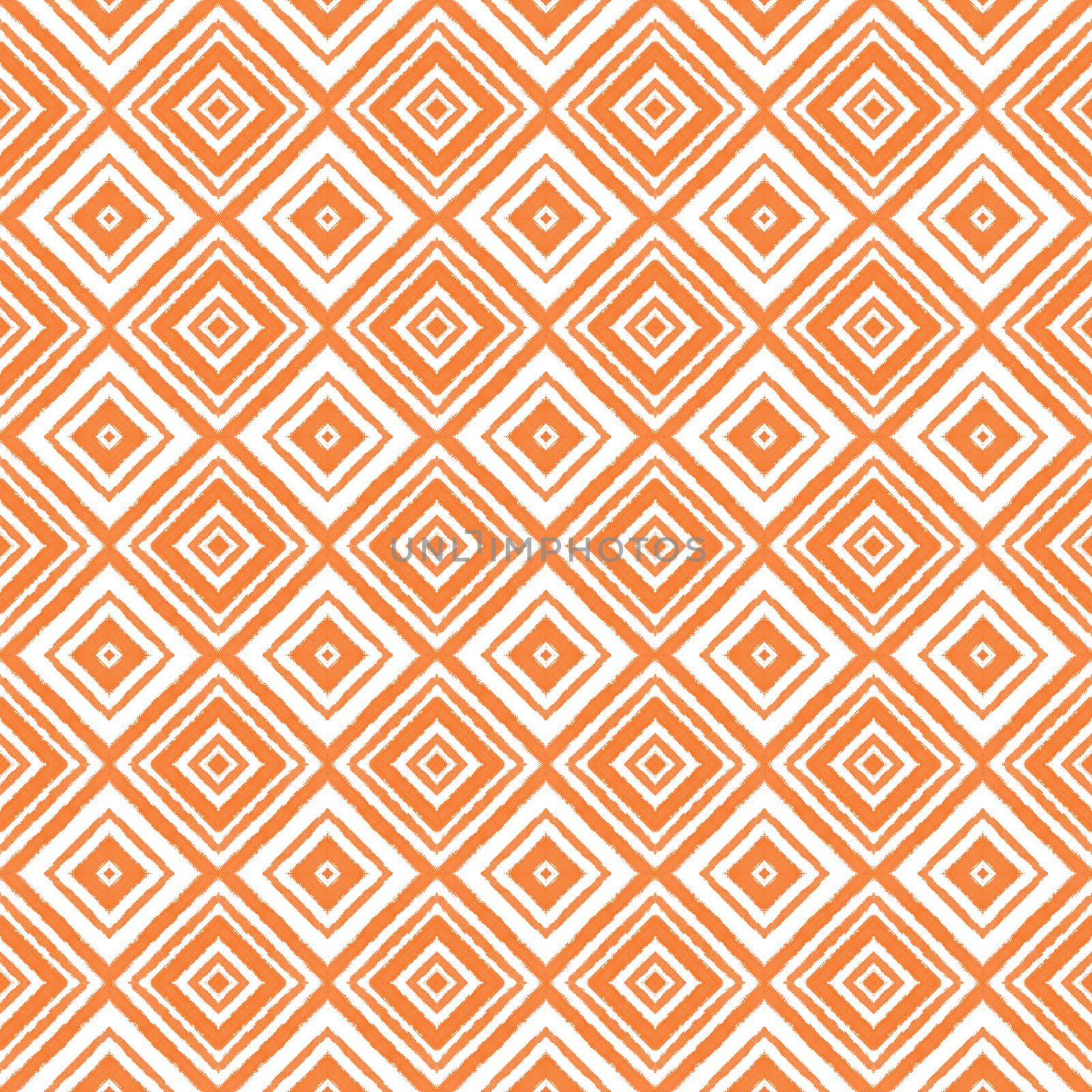 Tiled watercolor pattern. Orange symmetrical kaleidoscope background. Hand painted tiled watercolor seamless. Textile ready radiant print, swimwear fabric, wallpaper, wrapping.