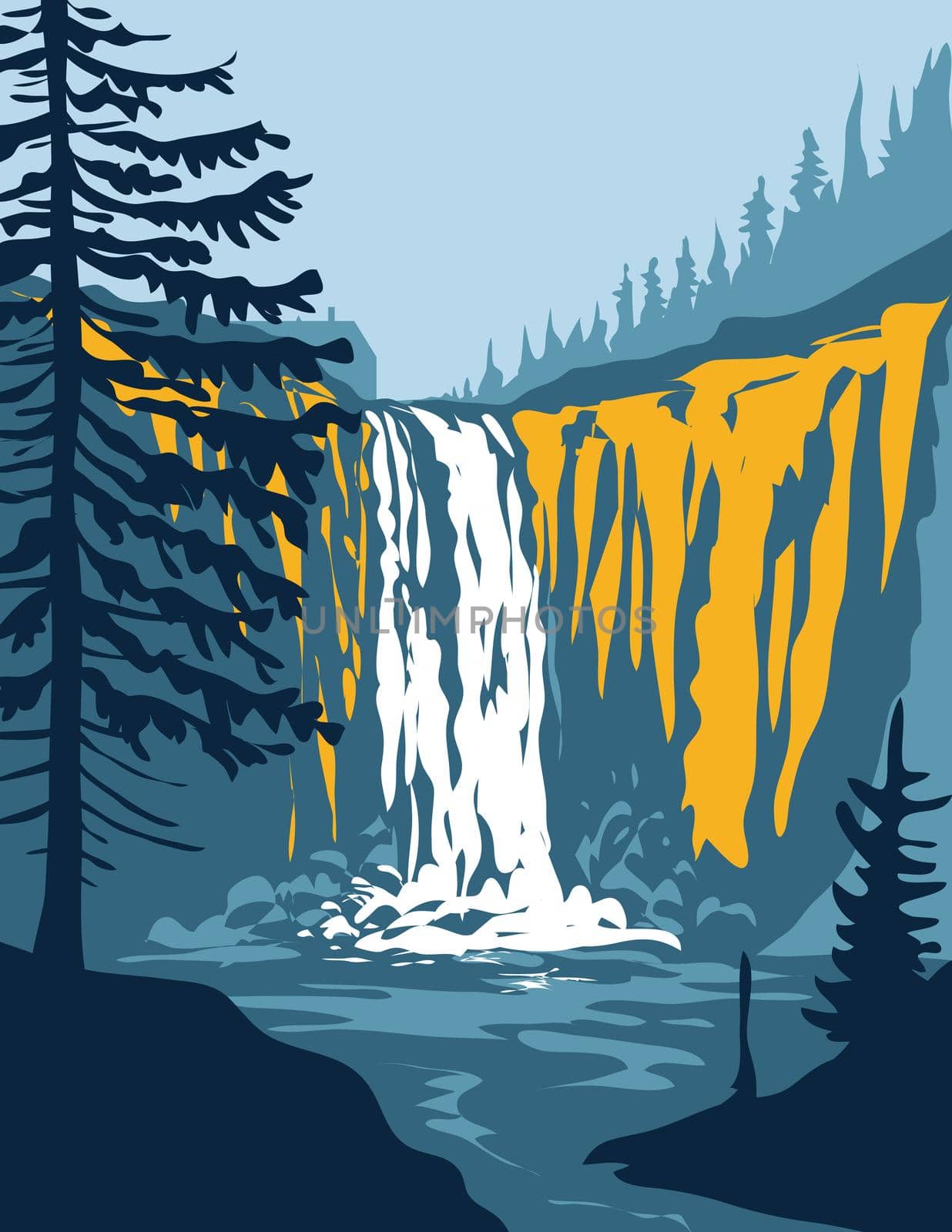 Snoqualmie Falls on Snoqualmie River in Snoqualmie and Fall City Washington State WPA Poster Art by patrimonio