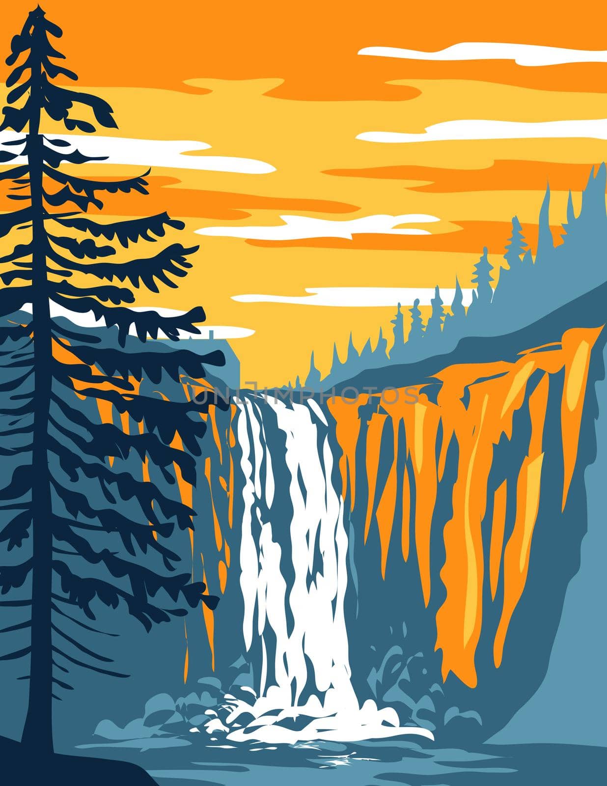 Snoqualmie Falls on Snoqualmie River in Snoqualmie and Fall City Washington State WPA Poster Art by patrimonio