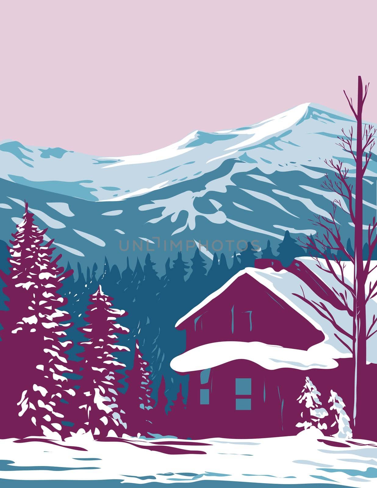 Breckenridge with Tenmile Range in the Rocky Mountains During Winter in Colorado WPA Poster Art by patrimonio