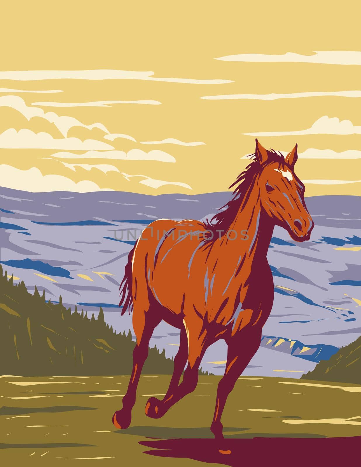 Mustang in Pryor Mountain Wild Horse Range in Carbon and Big Horn Counties of Montana WPA Poster Art by patrimonio