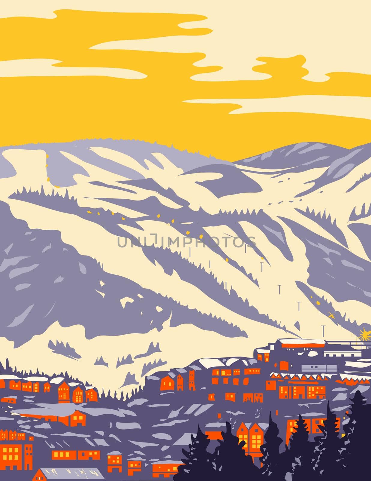 Park City with the Wasatch Range Part of the Wasatch Back in the Rocky Mountains Utah WPA Poster Art by patrimonio