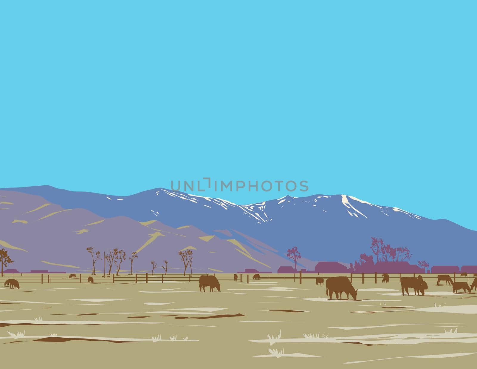 Monument Peak and East Peak with Dairy Farm in Gardnerville Nevada WPA Poster Art by patrimonio