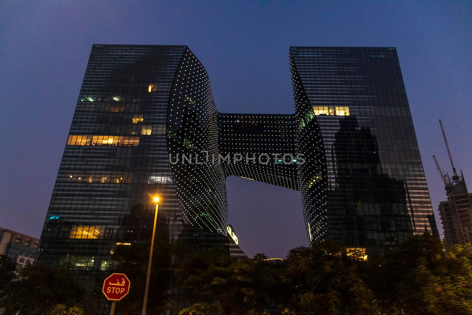 Dubai, UAE - 08.04.2021 - View of a Opus tower in Business bay district of Dubai