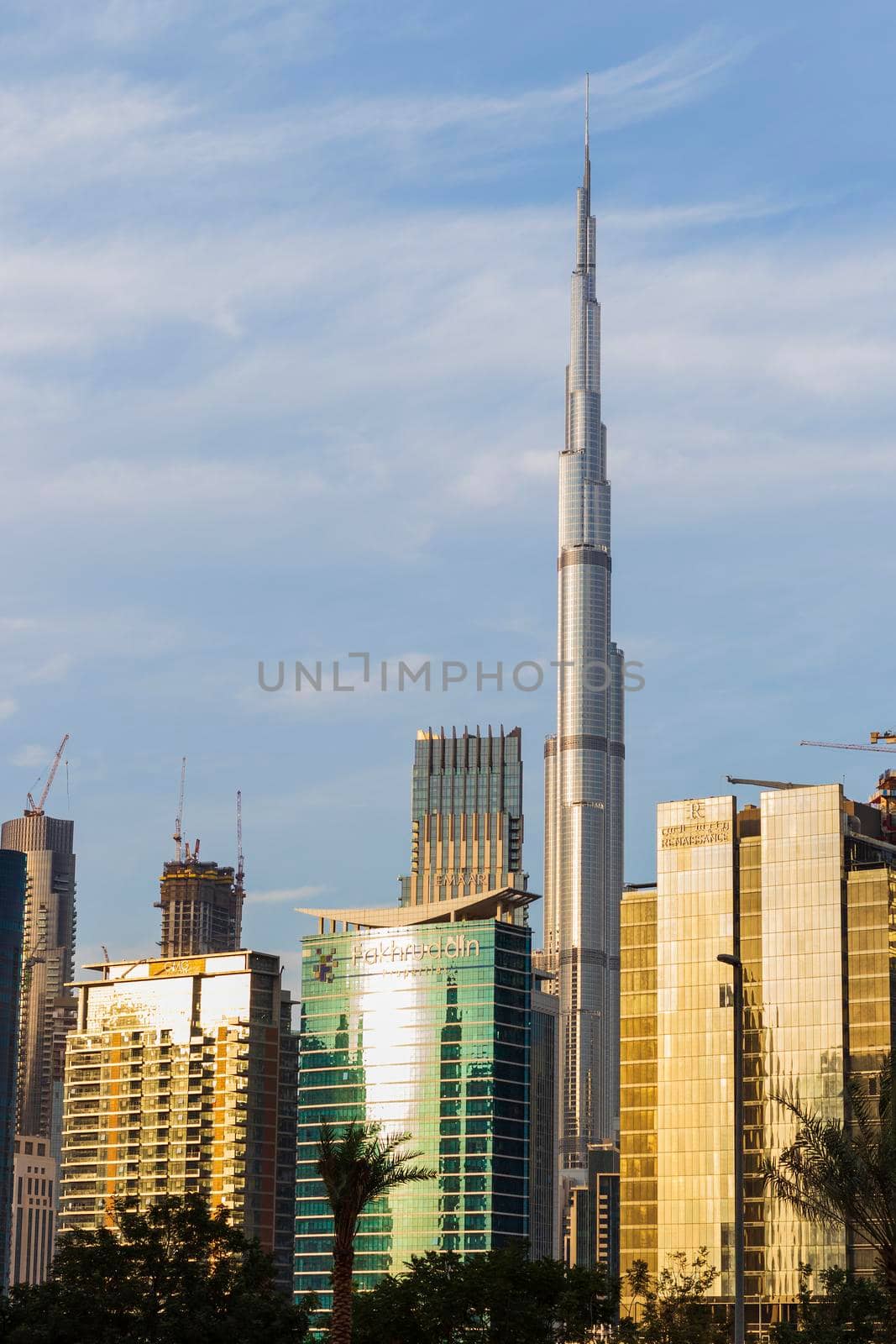 Dubai, UAE - 02.18.2021 Tallest building in the world, Burj Khalifa. Shot made from business bay district.