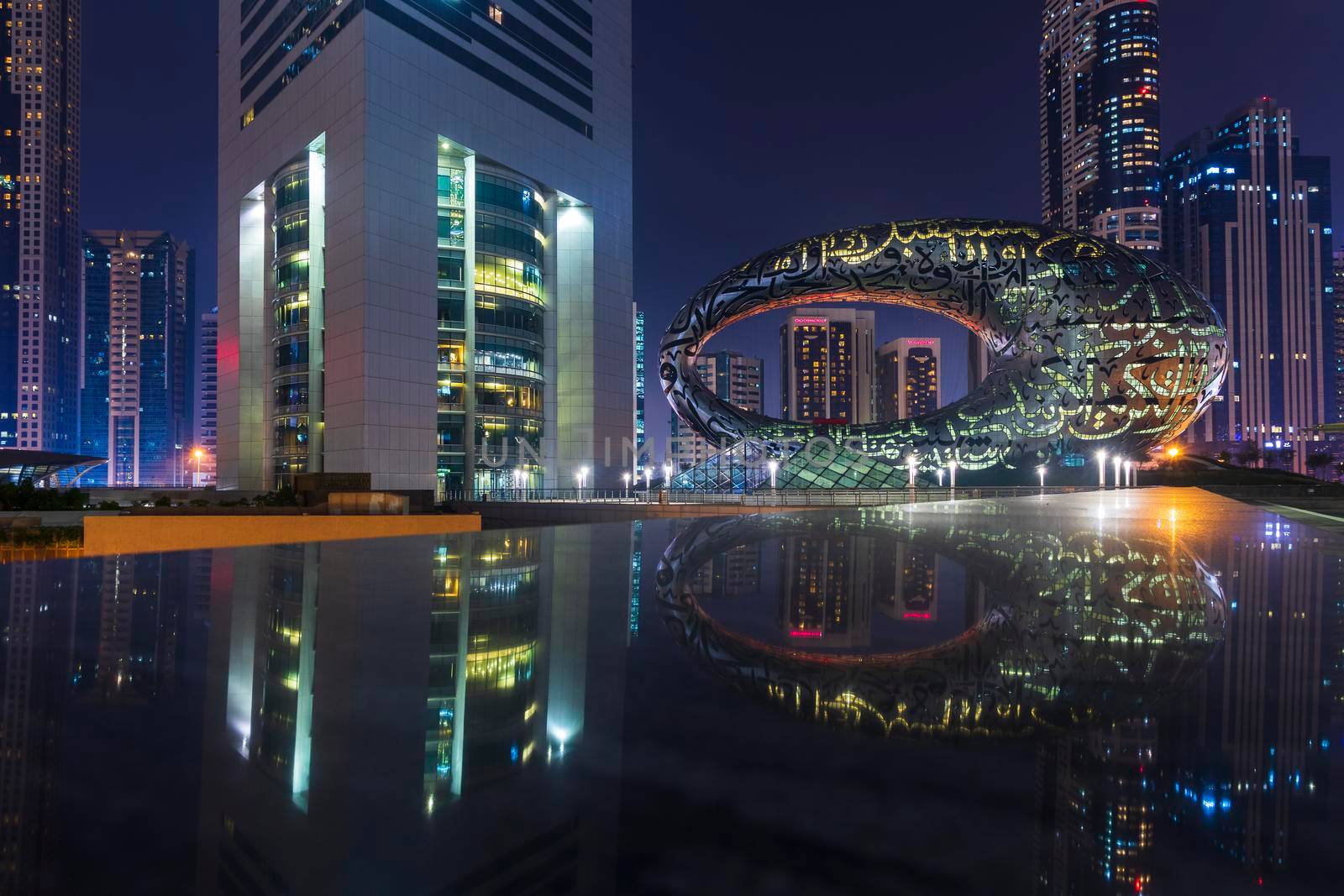 Dubai, UAE - 05.28.2021 Shot of a museum of future at night.