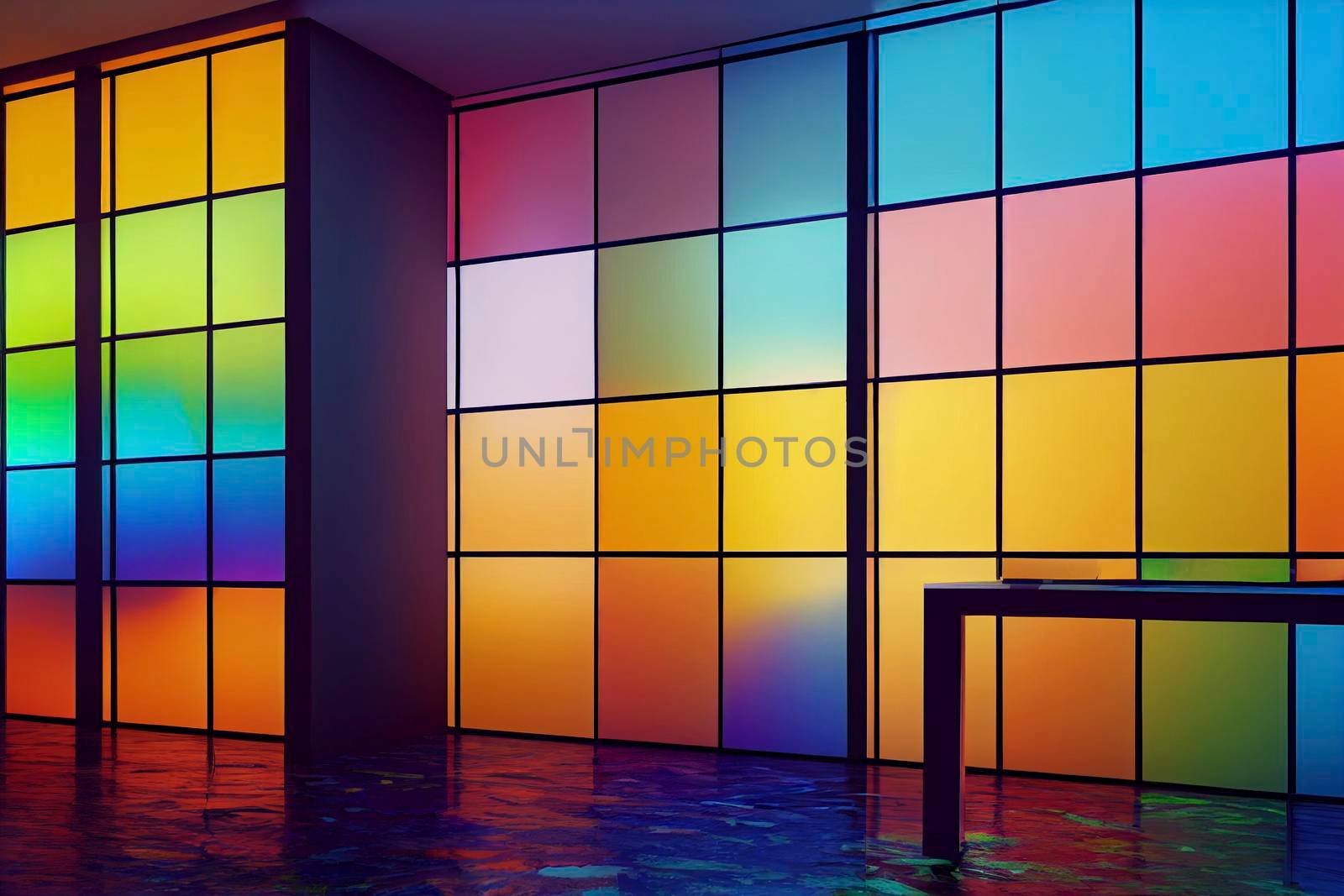 Room with Wall and Floor Made from Multicolored Planks