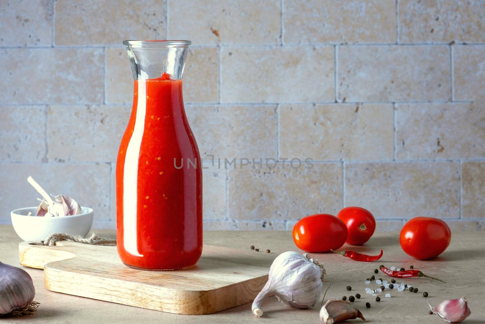 Ingredients for making homemade tomato sauce. Selective focus.