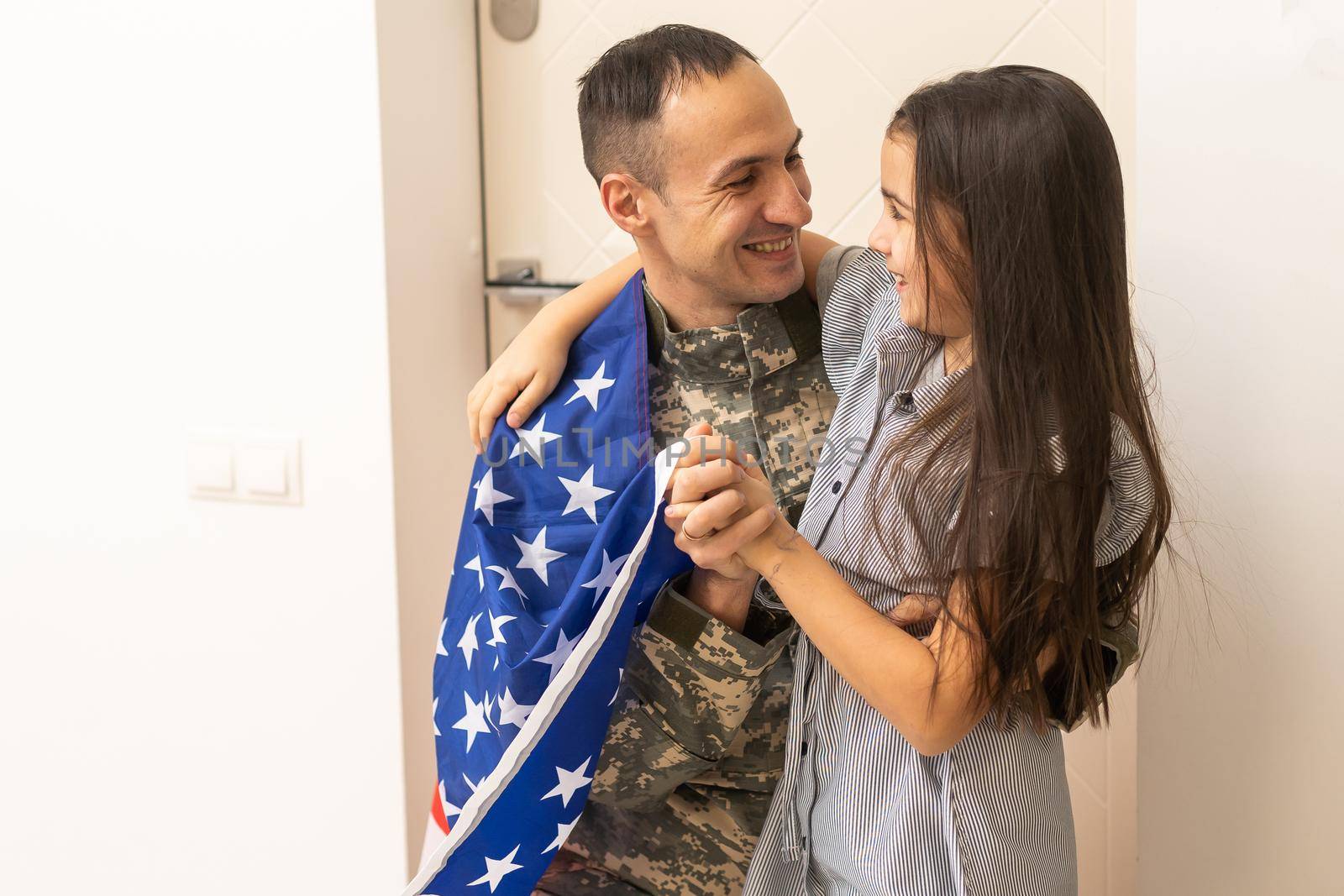 Veteran soldier comes back to his family from the military