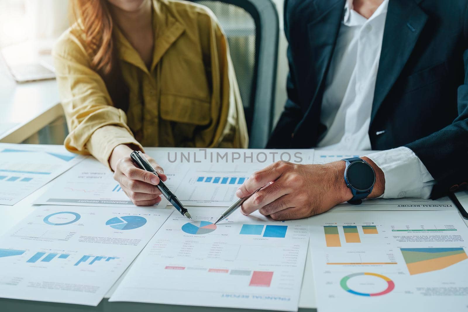 Portrait of a female business owner and partner company meeting to collaborate to invest in imported goods, plan to increase marketing profits using budget documents and working calculator.