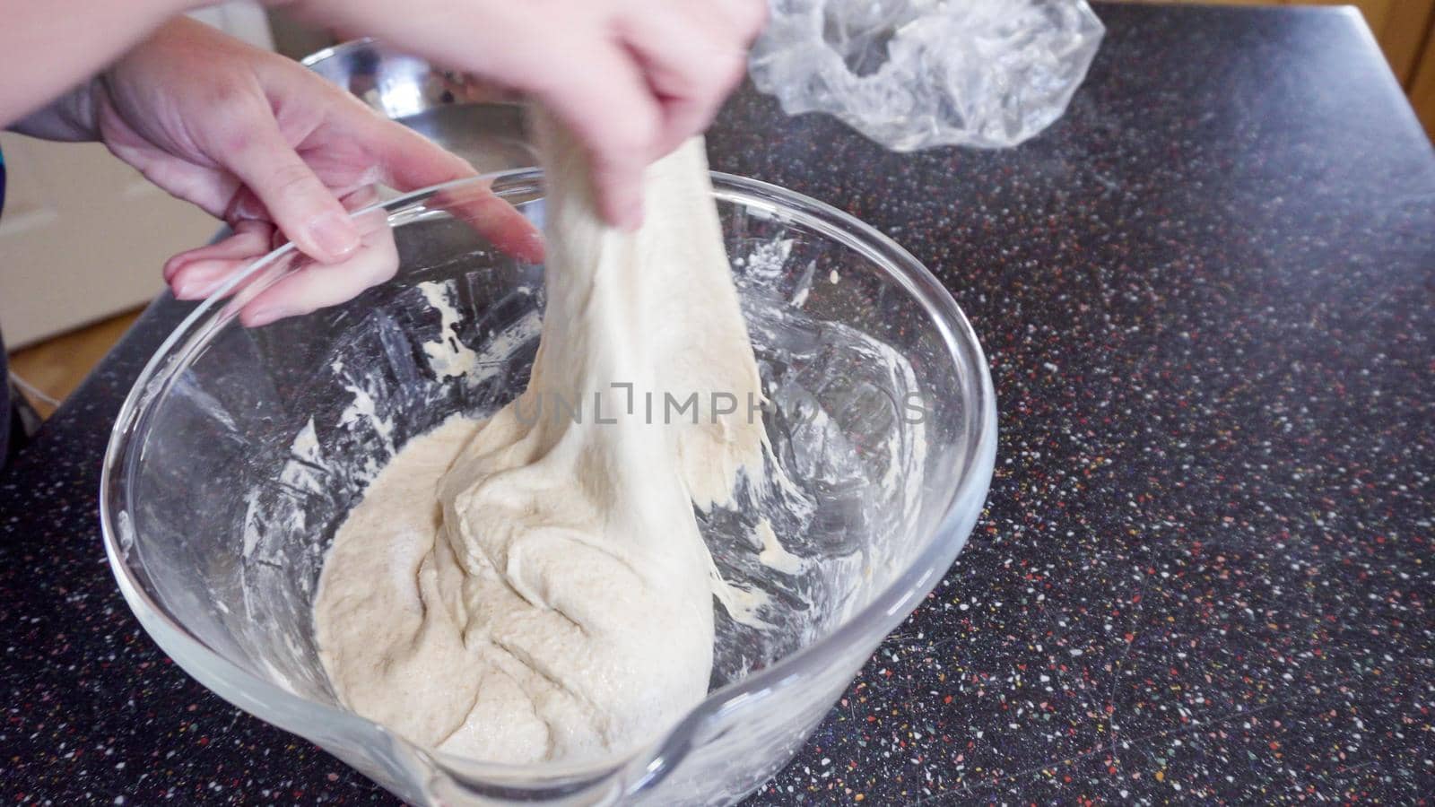 Step by step. Baking sourdough bread in residential kitchen.