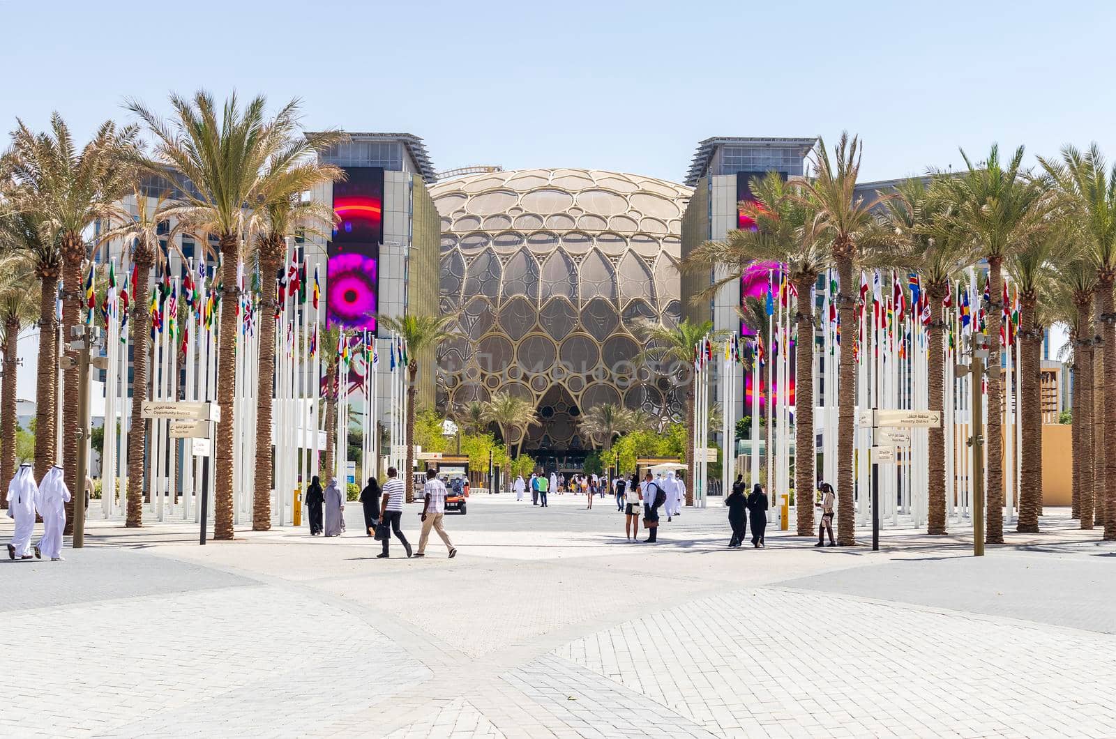 Dubai, UAE - 10.04.2021 Entrance to the EXPO 2020 Al Wasl dome