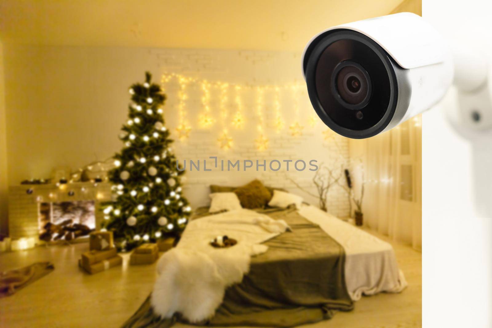 Interior Of Modern Empty Living Room With Security Camera In House