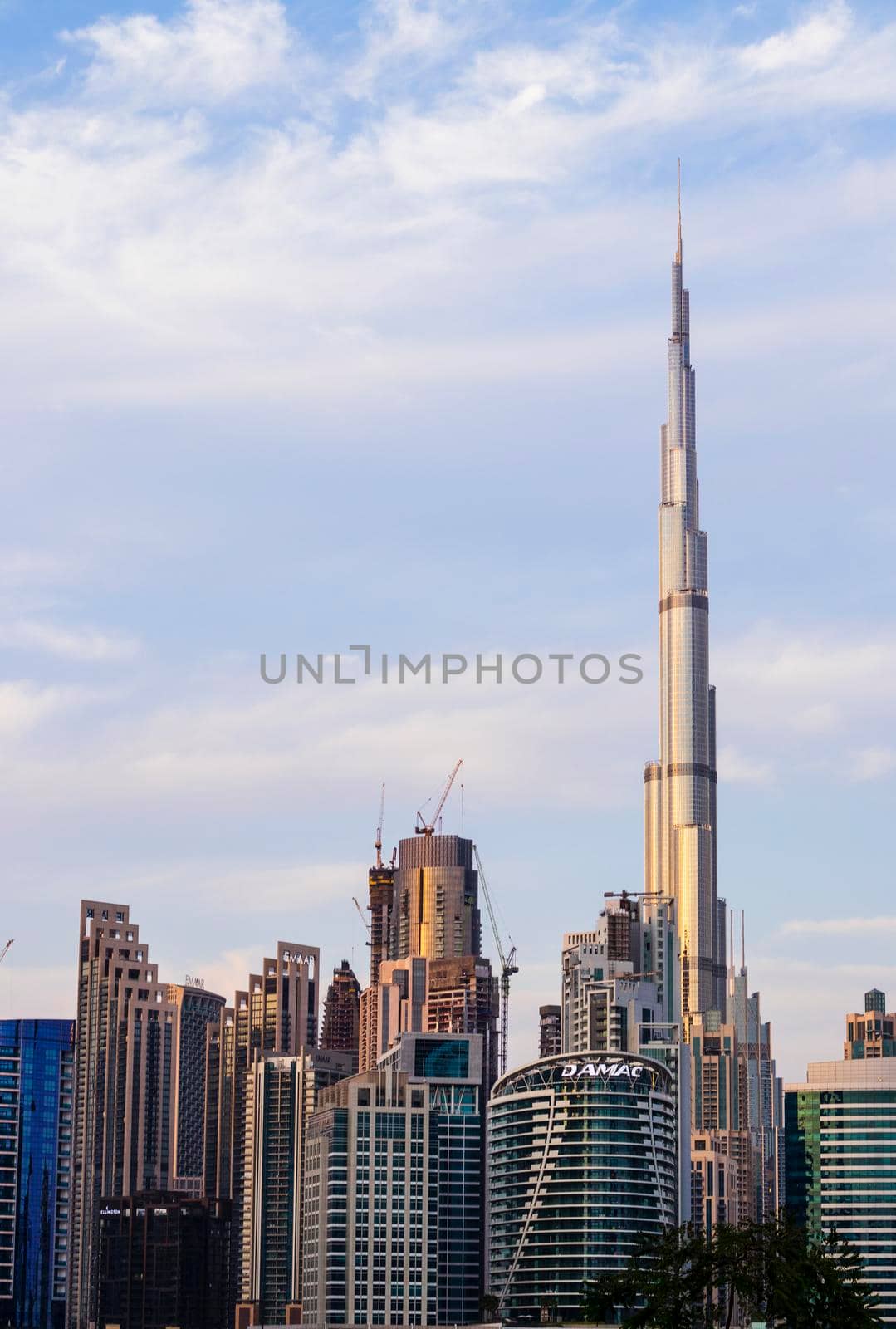 Dubai, UAE - 02.18.2021 Tallest building in the world, Burj Khalifa. Shot made from business bay district.