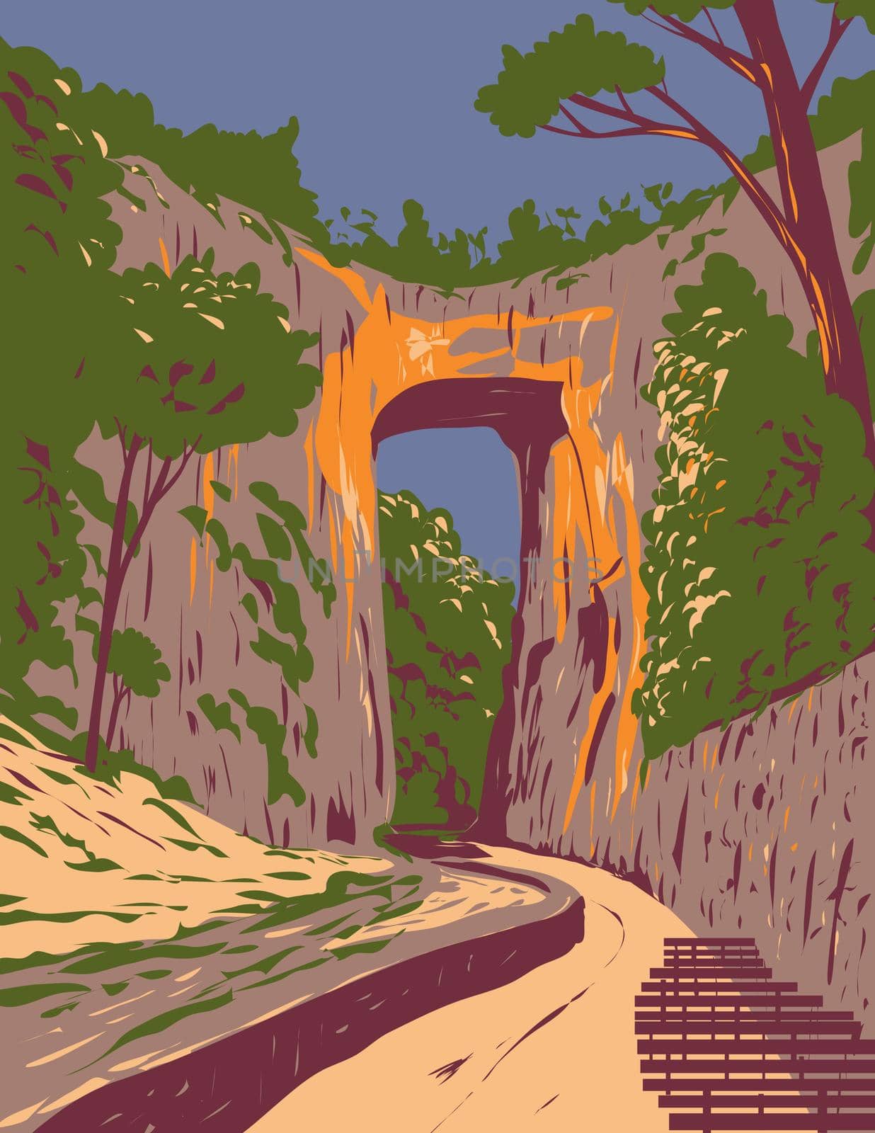 Natural Bridge State Park with a Natural Arch in Rockbridge County Virginia WPA Poster Art by patrimonio
