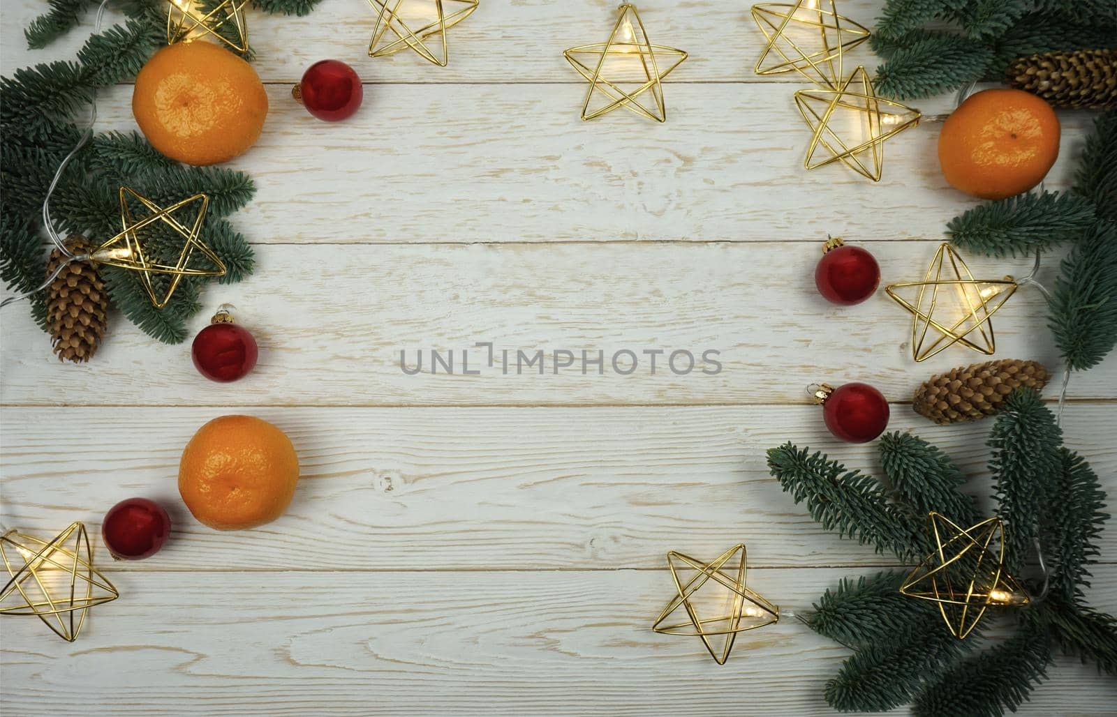 New Year's flatlay on a light wooden background by Spirina