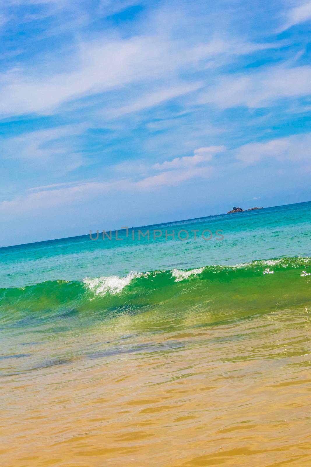 Naithon Beach bay turquoise clear water and waves Phuket Thailand. by Arkadij