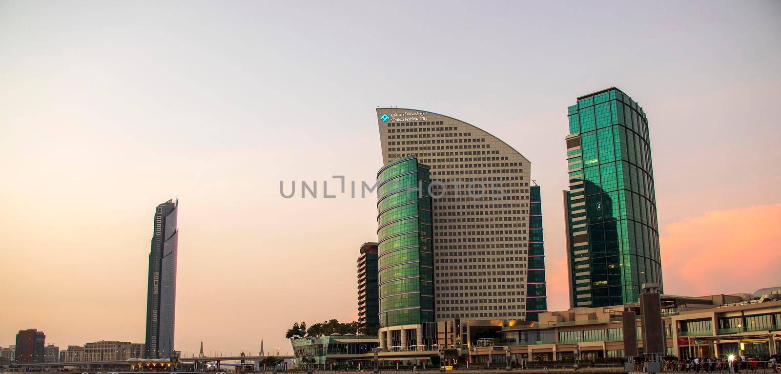 Building of intercontinental hotel in Dubai Festival city. Outdoors