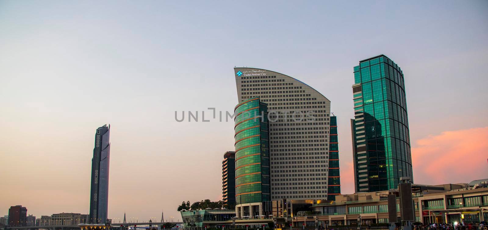 Building of intercontinental hotel in Dubai Festival city. Outdoors