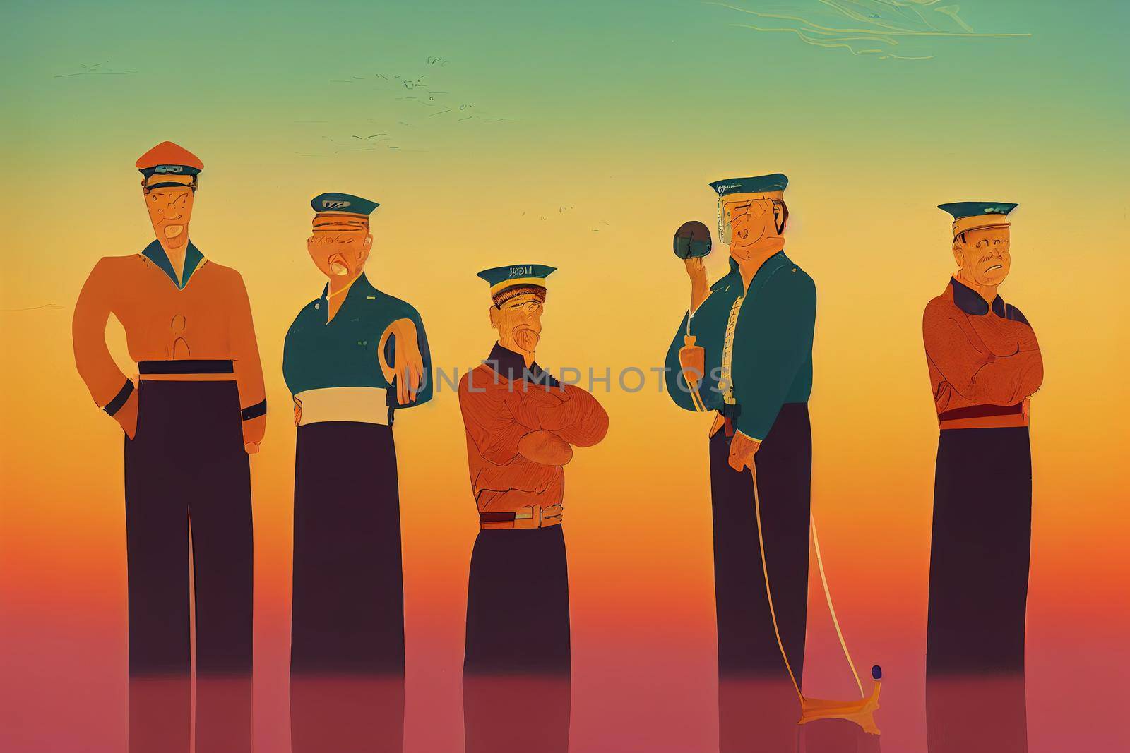 Captains, Mates, and Pilots of Water Vessels ,Toon illustration V2 High quality 2d illustration