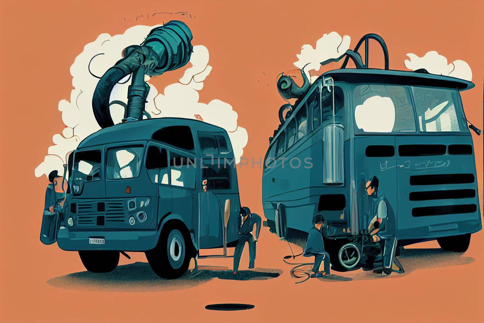 Bus and Truck Mechanics and Diesel Engine Specialists ,Cartoon illustration V2 High quality 2d illustration