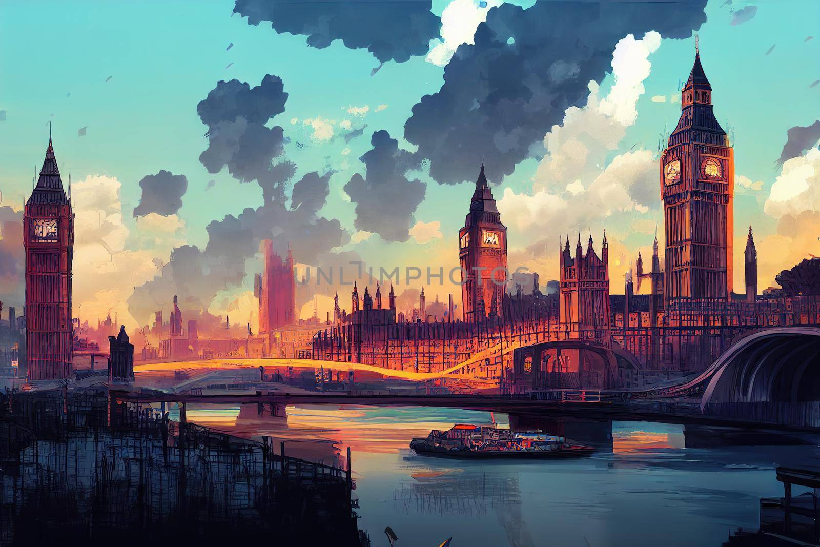 London city 2d Anime illustration by 2ragon