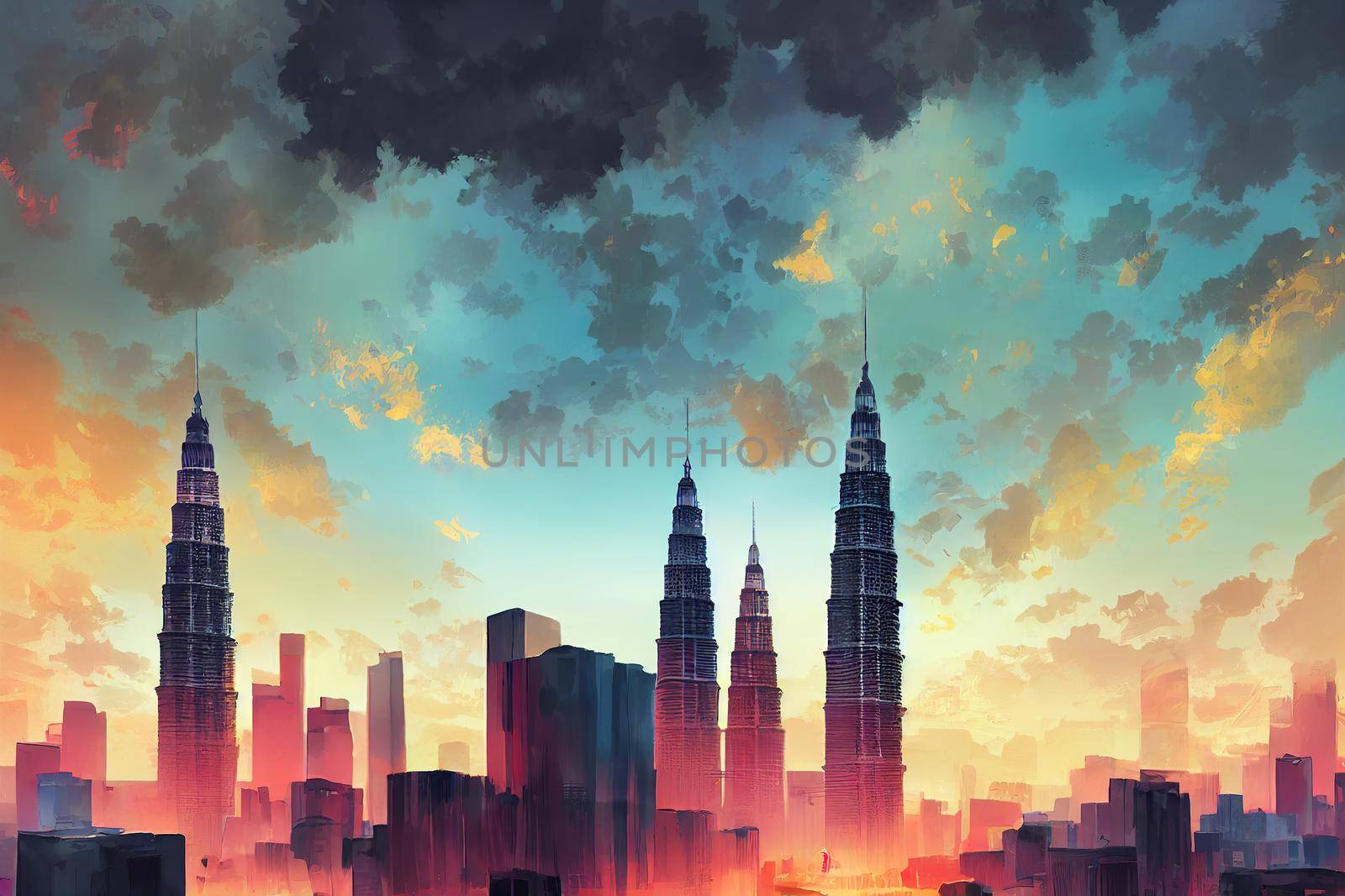 Kuala Lumpur abstract city 2d Anime illustration V2 High quality 2d illustration