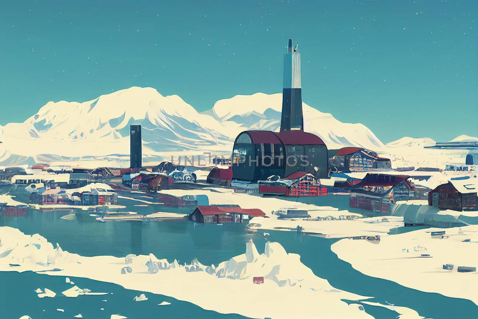 Longyearbyen city 2d Anime illustration V1 High quality 2d illustration