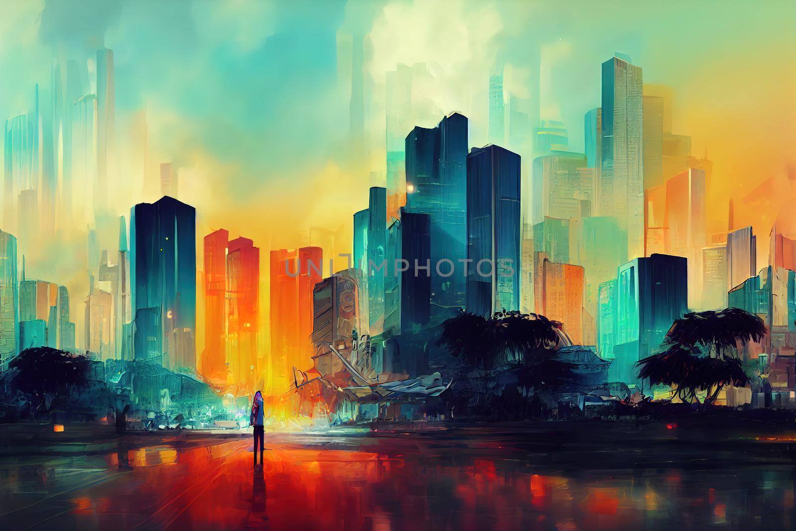 Kinshasa abstract city 2d Anime illustration V1 High quality 2d illustration