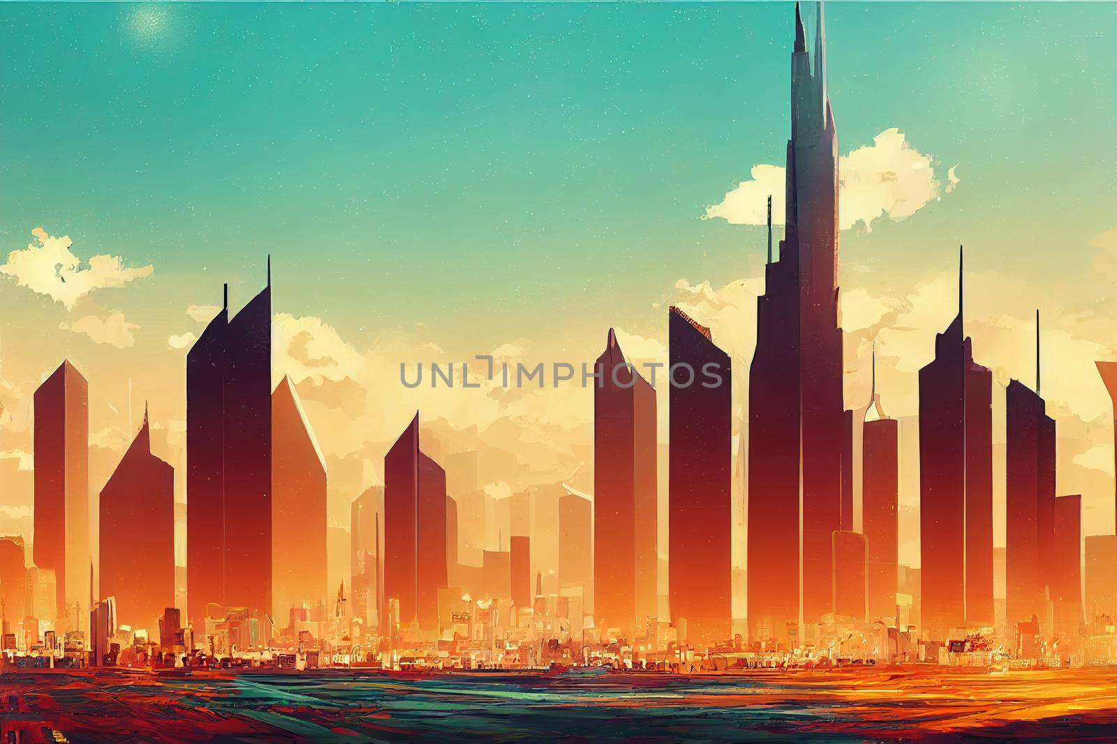 Kuwait City abstract city 2d Anime illustration V2 High quality 2d illustration