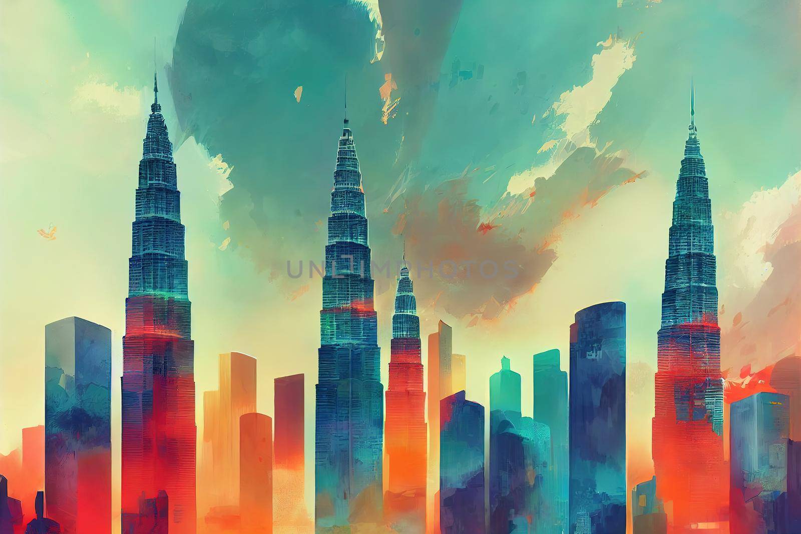 Kuala Lumpur abstract city 2d Anime illustration by 2ragon