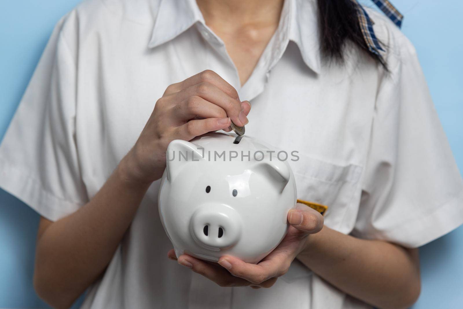child asian finance economic investment wealth pig currency money business banking, cash success saving girl holding coin piggy bank.