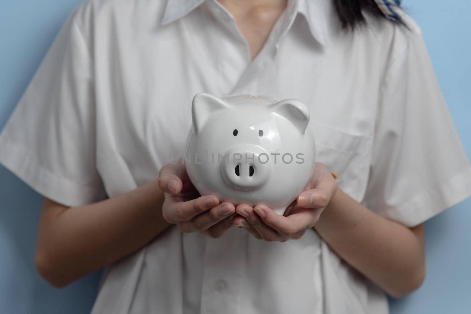 child asian finance economic investment wealth pig currency money business banking, cash success saving girl holding coin piggy bank. by aoo3771