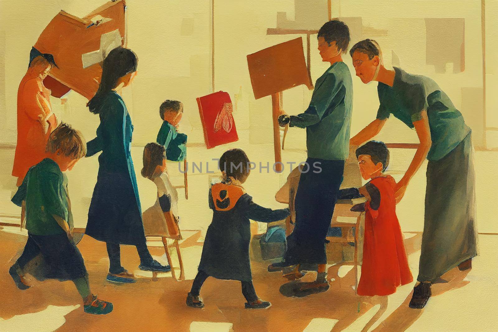 Child, Family, and School Social Workers ,Painting style by 2ragon